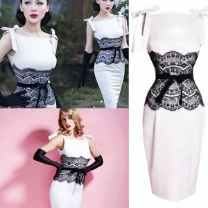 NWT Pinpin Daisy White Dress Black Eyelash Lace & Ribbon Le Palais Vintage sz S